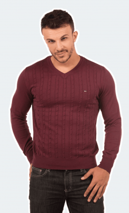 Suéter Masculino com Tranças Gola V 100% Algodão 